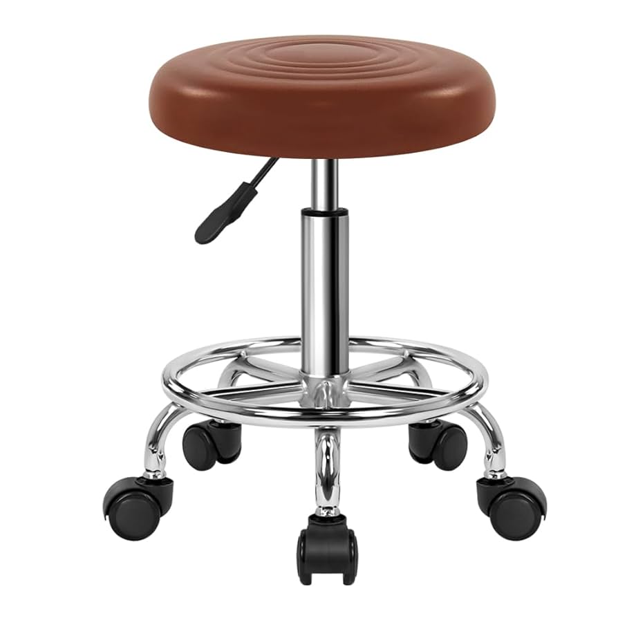 Amazon.com: WKWKER PU Leather Stool with Wheels Modern Round
